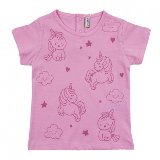 Бебешка памучна тениска "Dream" в наситено розово 1