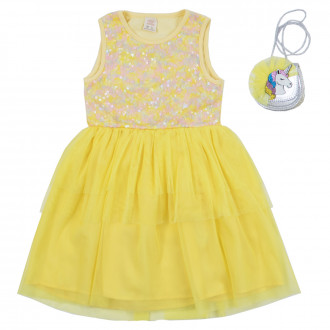 Детска лятна рокля с чантичка в жълто 1