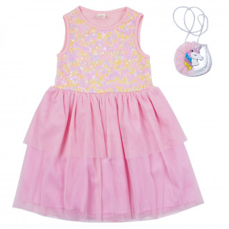 Детска лятна рокля с чантичка в розово 1