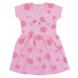Детска трикотажна рокля "Cat" в розово 1