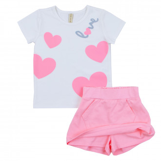 Детски летен комплект с пола-панталон в бяло и розово 1