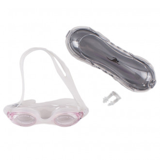 Комплект очила за плуване и тапи за уши в бяло и розово 1