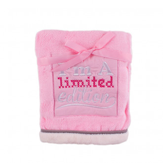 Бебешко одеяло в розов цвят с надпис 92/76 см  1