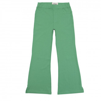 Трикотажен панталон с широк крачол в зелено 1