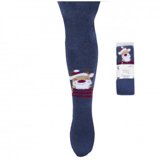 Коледен термо чорапогащник с еленче в синьо 1
