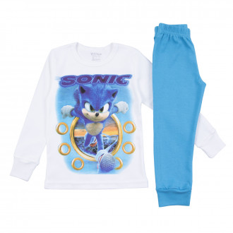 Памучна пижама с анимационен герой в бяло и синьо 1