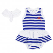 Бебешко боди-рокля в синьо-бяло райе 2