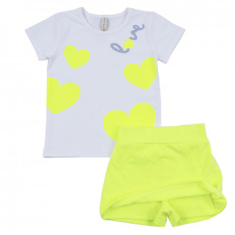 Детски летен комплект с пола-панталон в бяло и жълто 1
