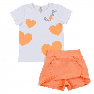 Детски летен комплект с пола-панталон в бяло и оранжево 1