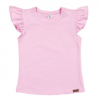 Едноцветна блузка с къдрички в розово 1