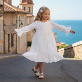 Детска рокля с плетена дантела в екрю 3