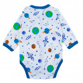 Бебешки памучен комплект за момчета "Космос" в бяло и синьо 3