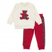 Комплект "Коледно мече" в крем и червено 2