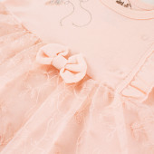 Бебешка рокля с лента за глава в праскова