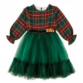 Коледна рокля "Коледно желание" в зелено каре 2
