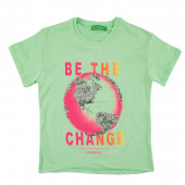Детска тениска "Be the change" в светлозелено 2