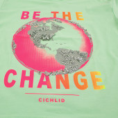 Детска тениска "Be the change" в светлозелено 3