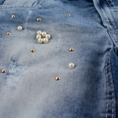 Детски къси дънкови панталони за момичета с перли и камъчета 2