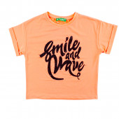 Детска тениска за момичета в цвят праскова 2