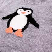 Пуловер с апликация в сив меланж "Пингвин" 2