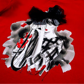 Блуза от памук с 3D апликация в червено (8 - 13 год.) 2