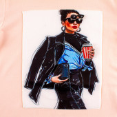 Блуза с 3D апликация и качулка в пудра (8 - 14 год.) 3