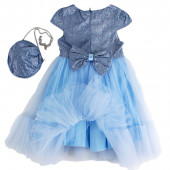 Празнична рокля с чантичка и брокат "Princess" в светлосиньо (4 - 7 год.) 2