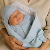 Бебешки памучен комплект "Happy day" в синьо 6