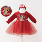 Бебешка коледна рокля с лента за глава 2