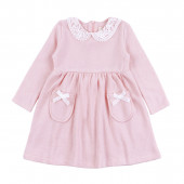 Бебешка плътна рокля с дантела и джобчета в розово 2