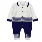 Бебешки гащеризон от плетиво в екрю и тъмносиньо 2