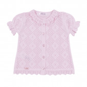 Бебешки комплект от ажурено плетиво в розово 2