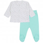 Бебешки памучен комплект "Stars" в екрю и мента 2