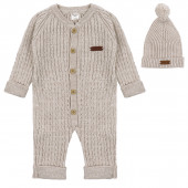 Бебешки ромпър от плетиво с шапка в бежово 2