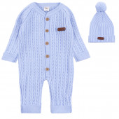 Бебешки ромпър от плетиво с шапка в синьо 2