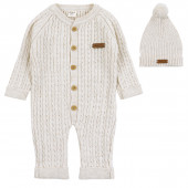 Бебешки ромпър от плетиво с шапка в светлобежово 2