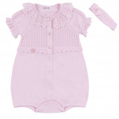 Бебешки ромпър с ажурено плетиво и лента за глава 2