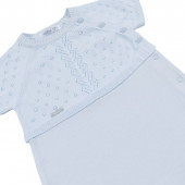 Бебешки ромпър с ажурено плетиво в синьо 3