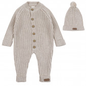 Бебешки ромпър от плетиво с шапка "Soft heat" в бежово 2