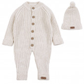 Бебешки ромпър от плетиво с шапка "Soft heat" в светлобежово 2