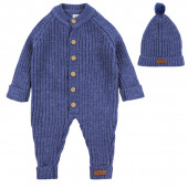 Бебешки ромпър от плетиво с шапка "Soft heat" в тъмносиньо 2