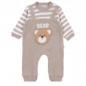 Бебешки плътен ромпър с бежово райе "Bear" 2