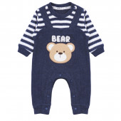 Бебешки плътен ромпър със синьо райе "Bear" 2