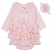 Бебешко боди-рокля с аксесоар в праскова 2