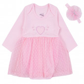 Бебешко боди-рокля с аксесоар "Heart" в розово 2