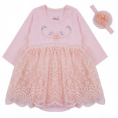 Бебешко боди-рокля с аксесоар в праскова 2