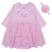 Бебешко боди-рокля с аксесоар в розово 2