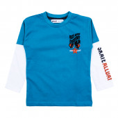 Памучна блуза с картинка на гърба "Skate" в синьо и бяло 2