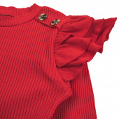 Блуза с къдрички от памучен рипс в червено 3