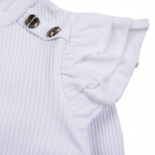 Блуза с къдрички от памучен рипс в бяло 3